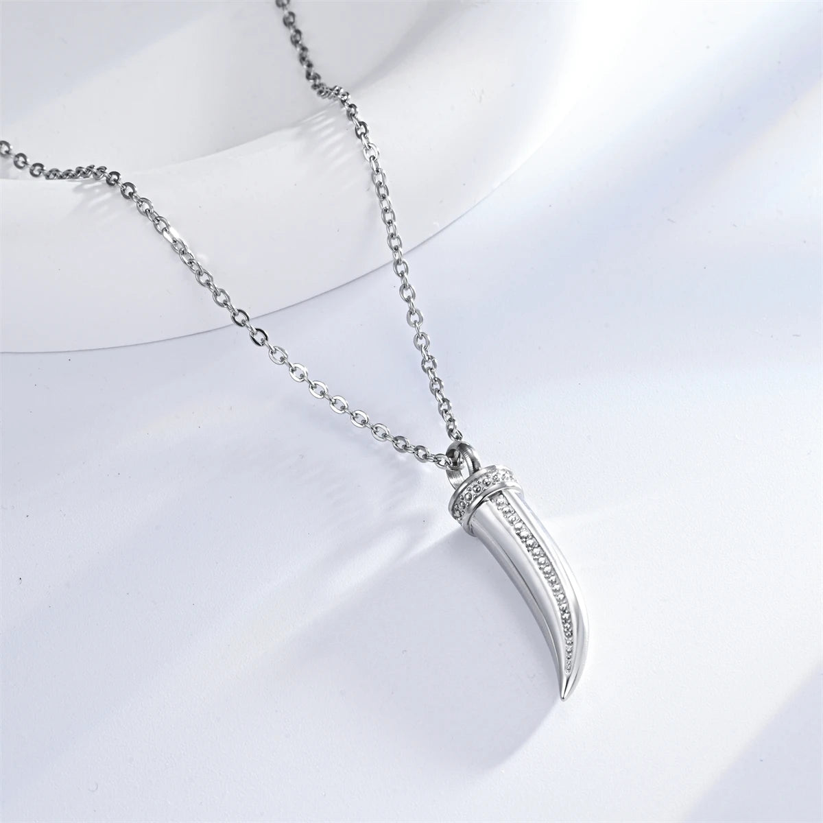 Ashes Keepsake Stainless Steel Wolf Tooth Urn Necklace, Cremation Jewelry For Men / Women