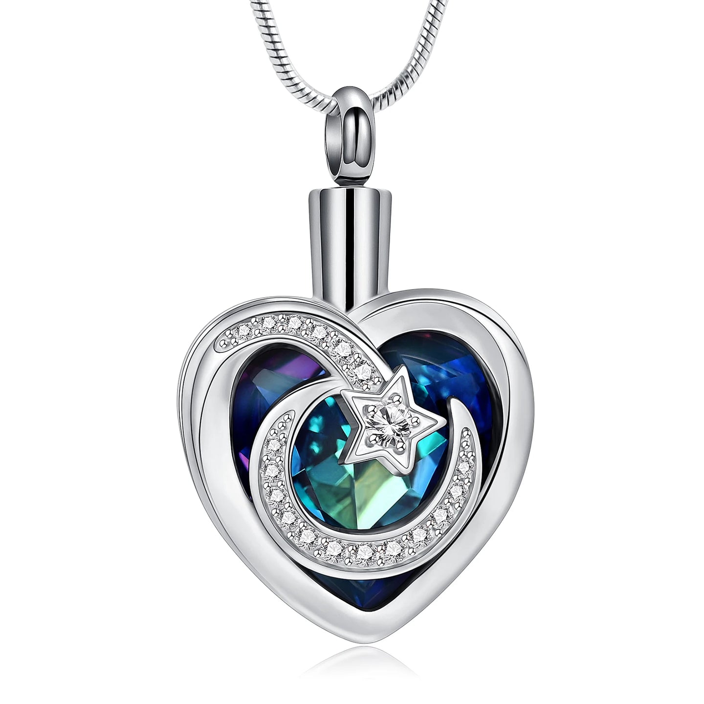 Ashes Keepsake Moon and Star Urn Necklace for Ashes With Crystal Heart Cremation Jewelry