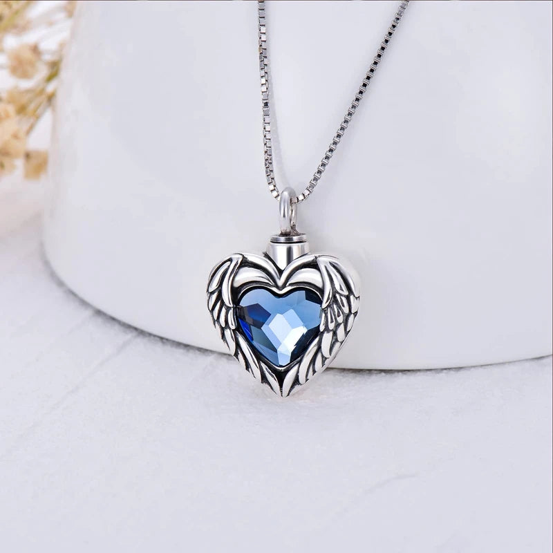 Cremation Jewelry Urn Necklace For Ashes Angel Wings Heart