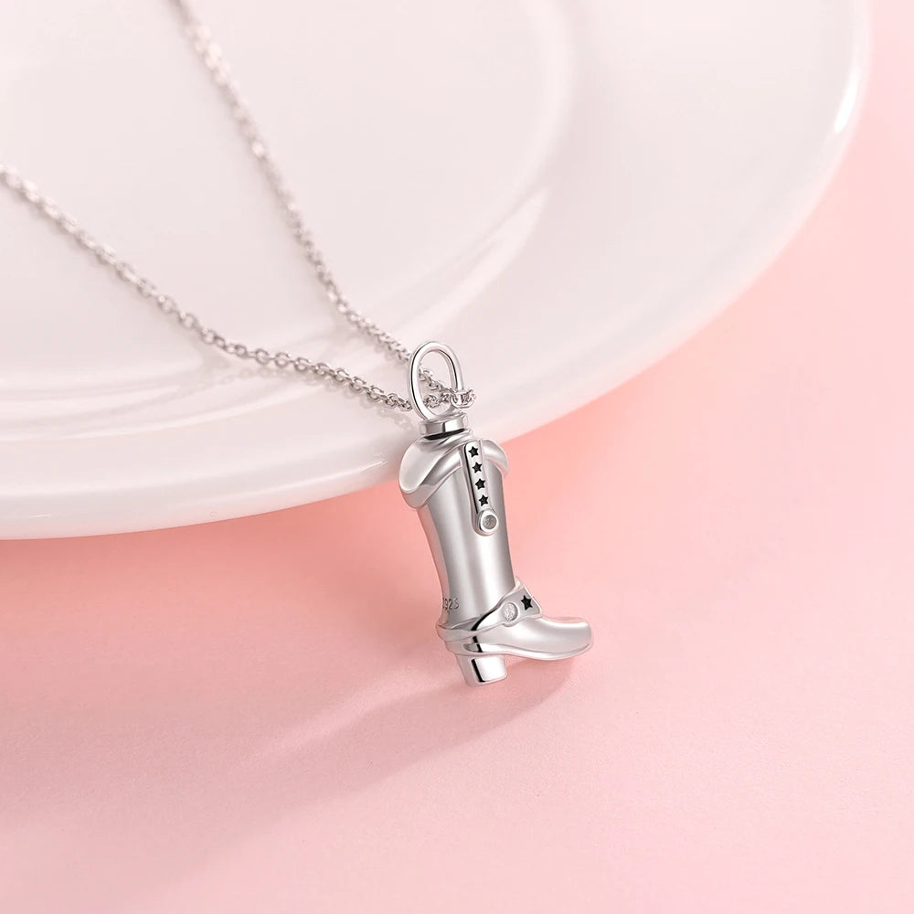 Sterling Silver Cowboy Boot Urn Memorial Pendant