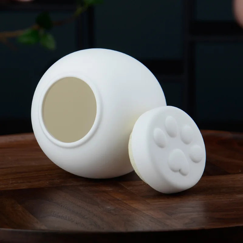 White Ceramic Paw Cat or Dog Ashes Urn