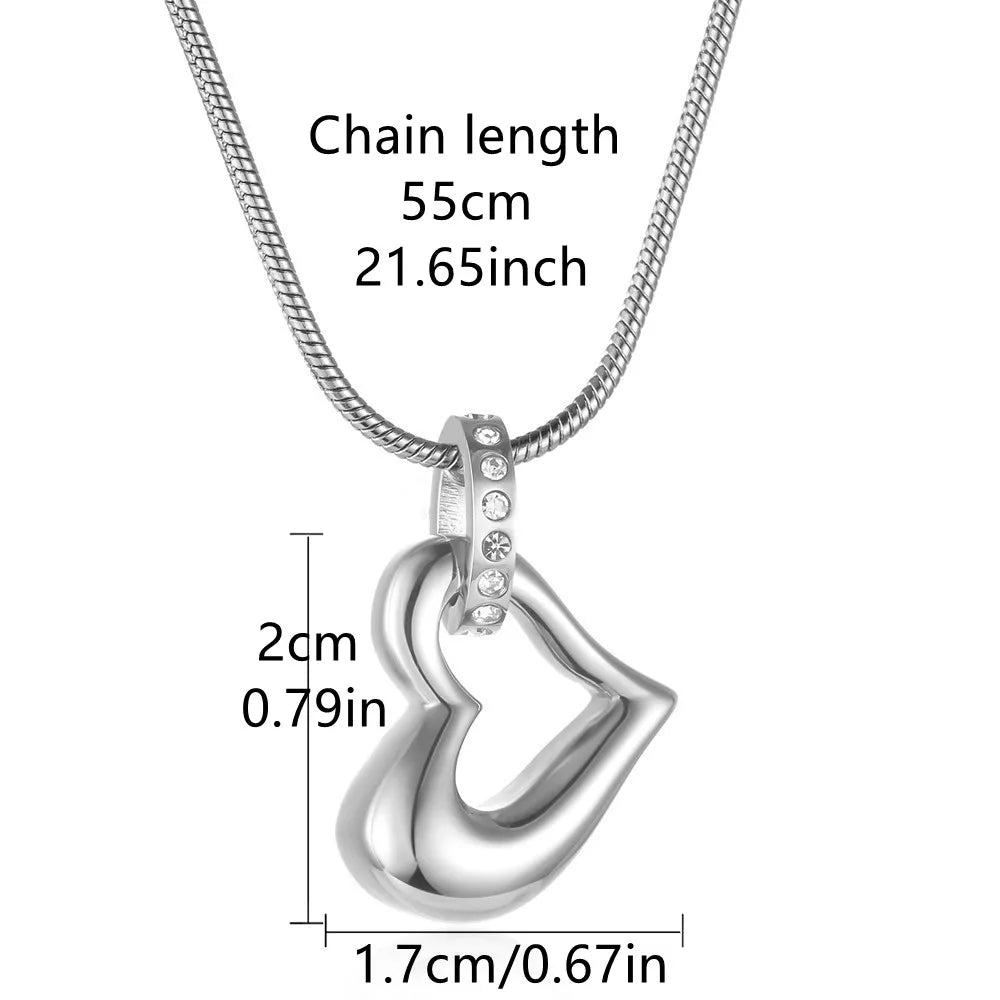 Stainless Steel Cremation Jewelry Heart Pendant With Zirconia
