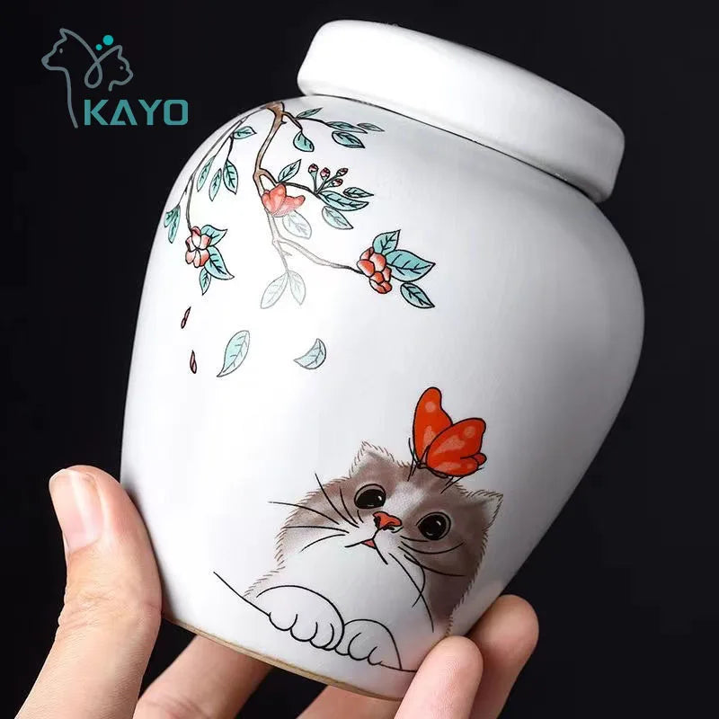 Ceramic Cat Ashes Urn With Scriptures
