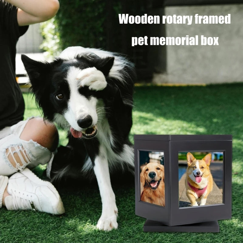 Black Wood Pet Urn For Dogs And Cats With Photo Frame