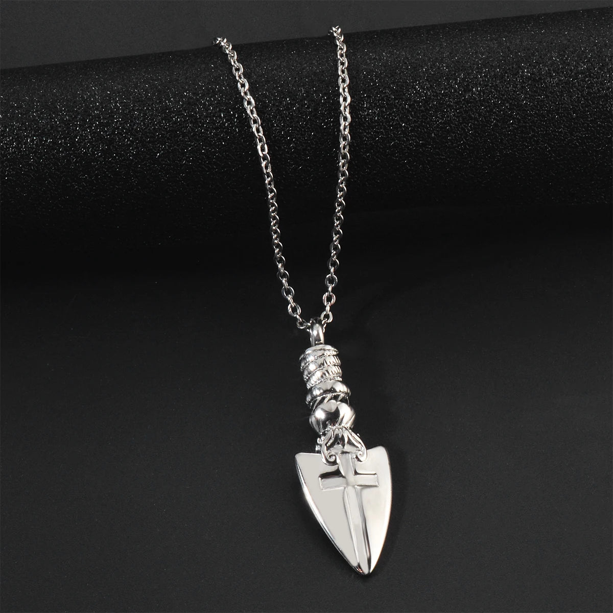 Cross Shield Pendant Urn Necklace For Ashes Stainless Steel