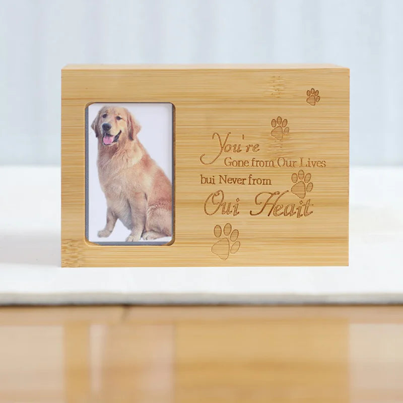 Wooden Dog or Cat Urn with Picture Frame