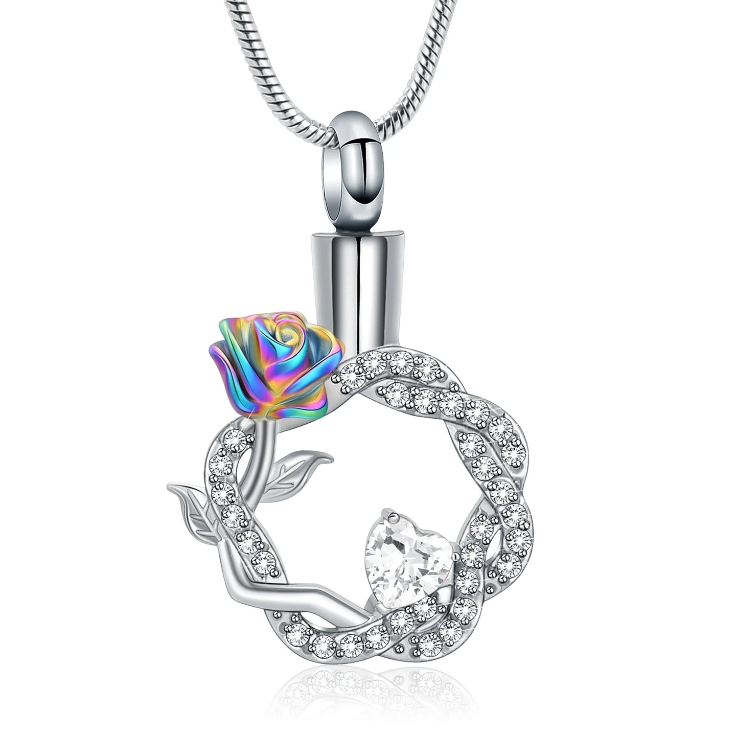 Ashes Keepsake Rose In a Circle Urn Necklace Stainless Steel Cremation Jewelry