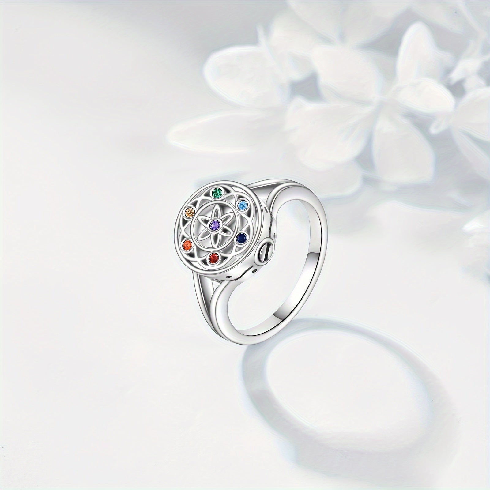 Ashes Keepsake 925 Sterling Silver Multicolor Cz Crystal Ring for Ashes -Women's Cremation Jewelry