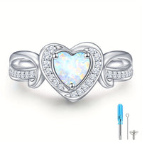 Ashes Keepsake 925 Sterling Silver Urn Ring With Opal, Cremation Ashes Jewelry For Women