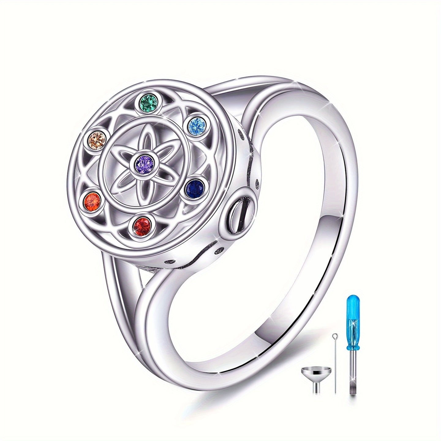 Ashes Keepsake 925 Sterling Silver Multicolor Cz Crystal Ring for Ashes -Women's Cremation Jewelry