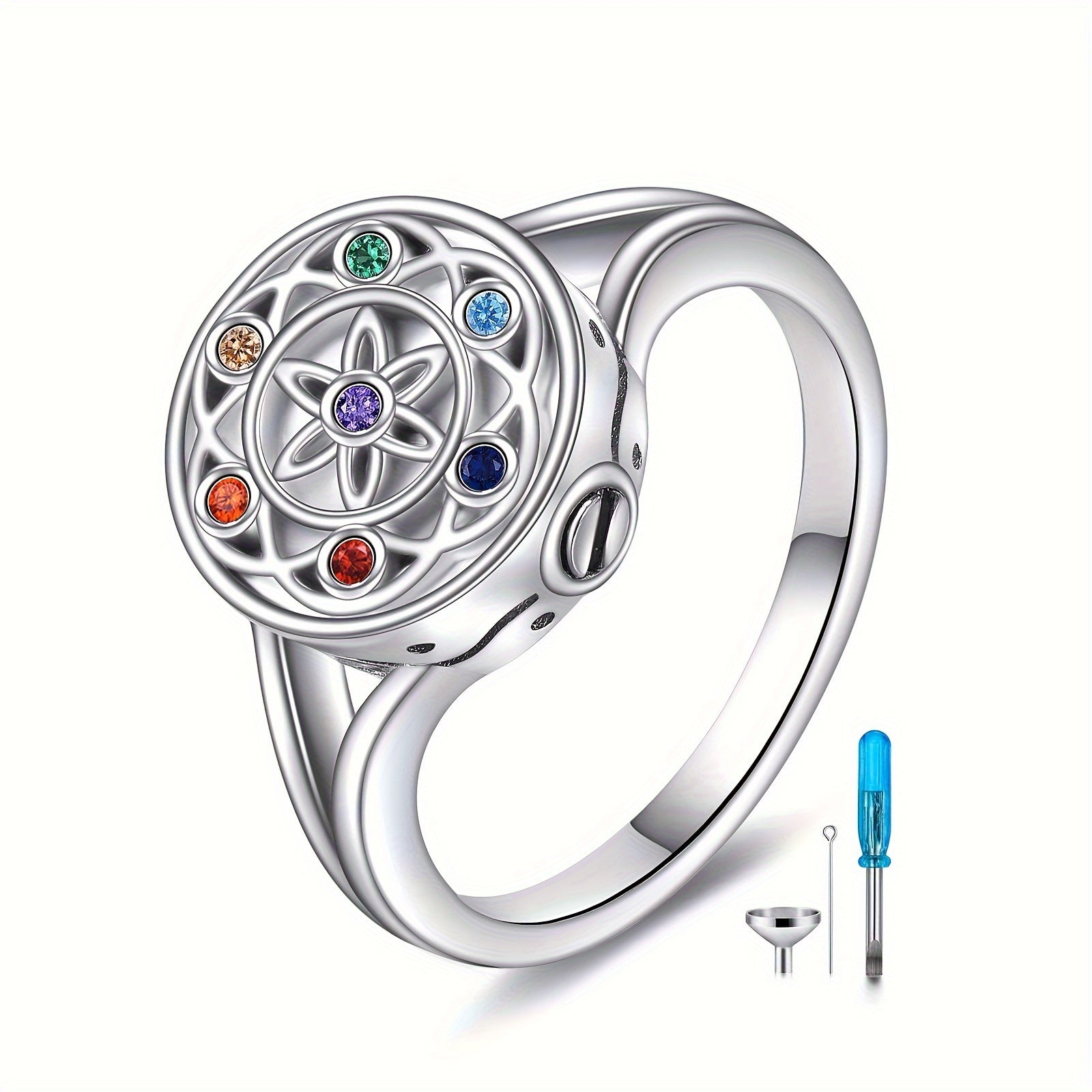 Ashes Keepsake 925 Sterling Silver Multicolor Cz Crystal Ring for Ashes -Women's Cremation Jewelry