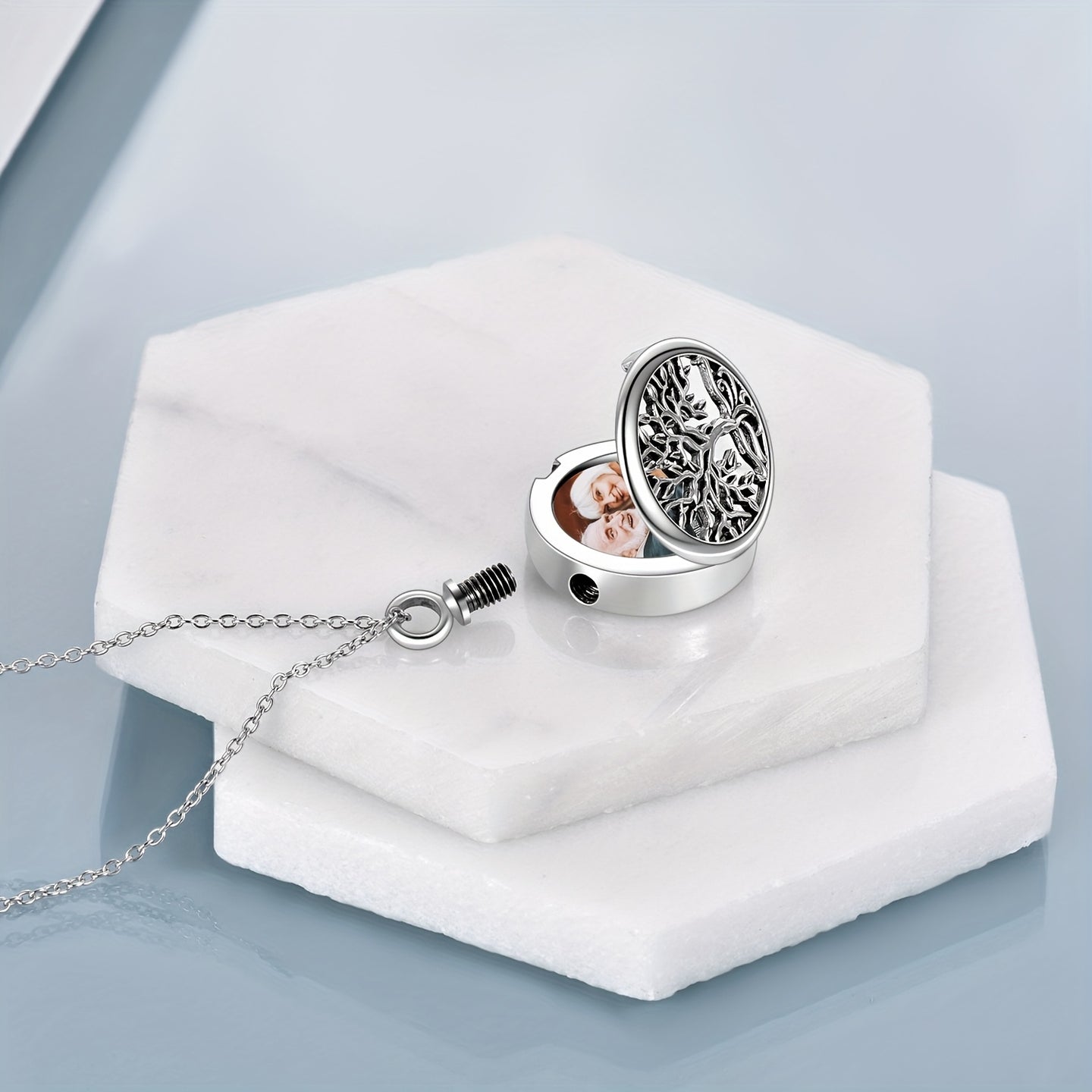 Ashes Keepsake 925 Sterling Silver Tree of Life Cremation Urn Necklace With Picture Holder