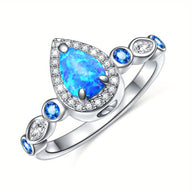Ashes Keepsake 925 Sterling Silver Opal Teardrop Cremation Ring For Ashes