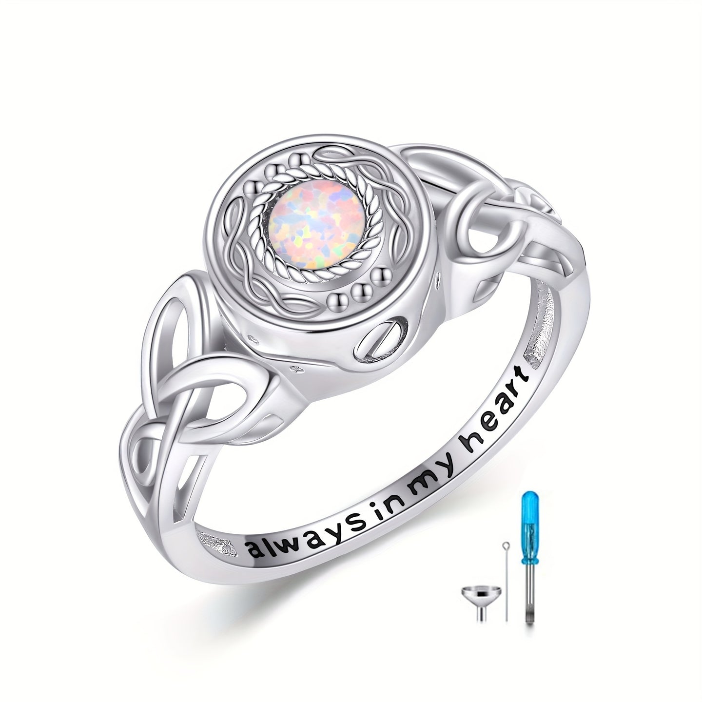 Ashes Keepsake Sterling Silver Round Opal Ring For Cremation Ashes