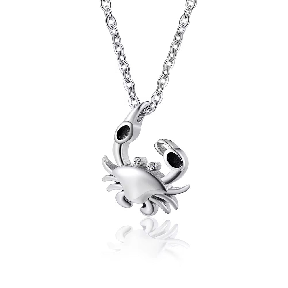 Ashes Keepsake Crab Urn Necklace For Cremains, Zodiac Cremation Jewelry For Remains