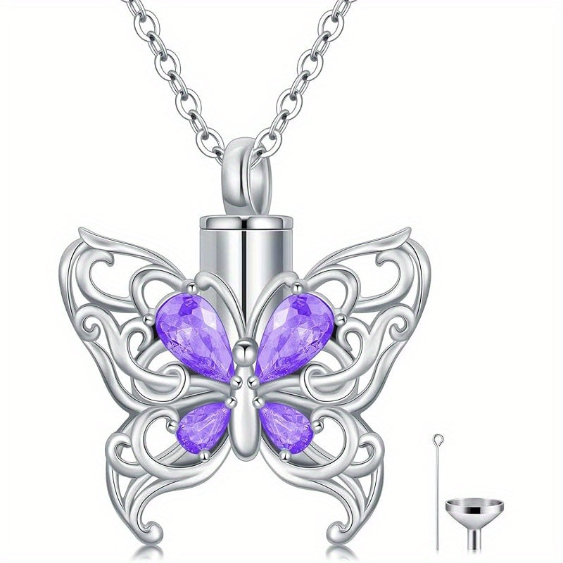 Ashes Keepsake 925 Silver Butterfly Urn Necklace, Cremation Jewelry For Ashes