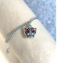 Ashes Keepsake 925 Sterling Silver Red Zircon Butterfly Urn Bracelet / Cremation Jewelry For Women