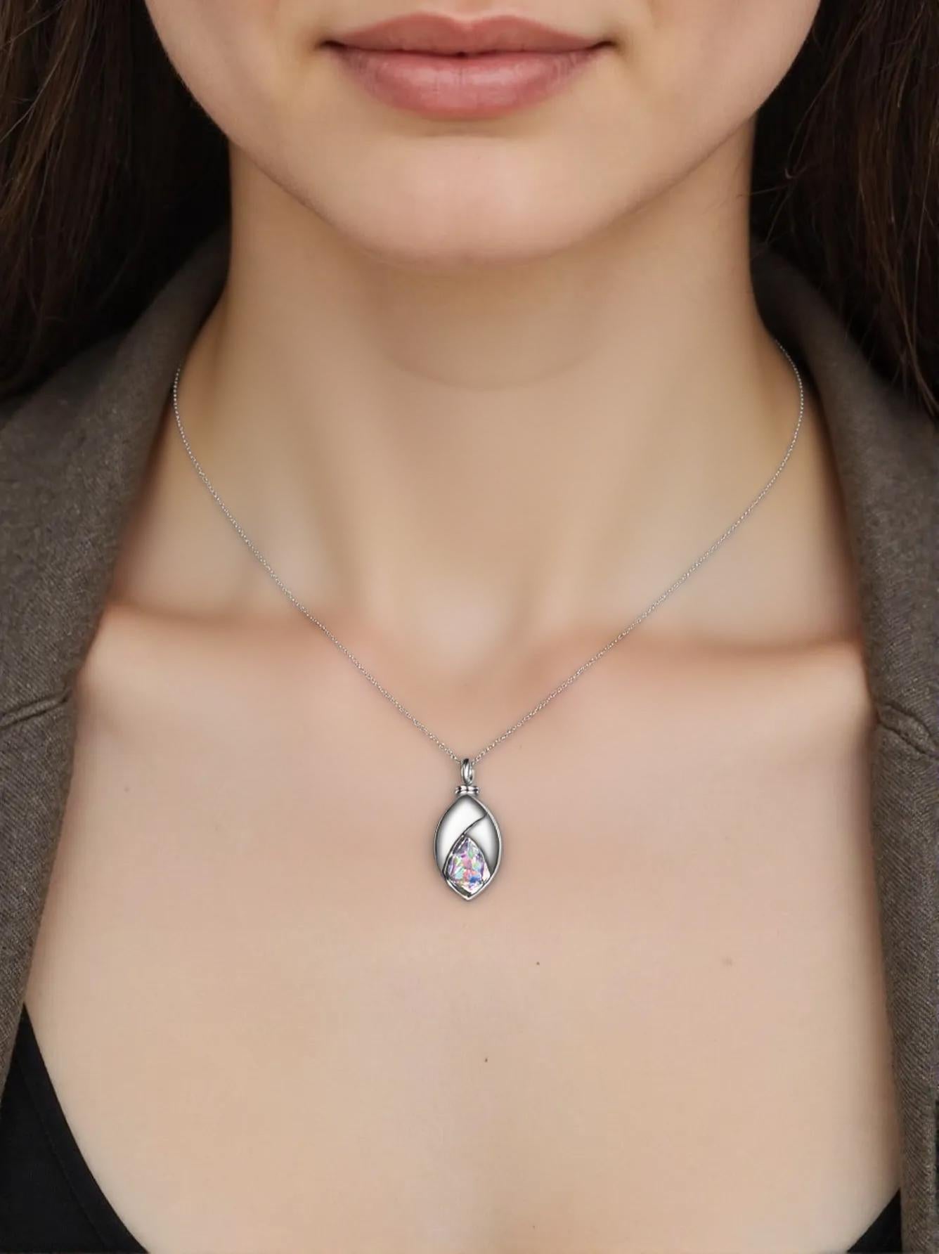 Ashes Keepsake 925 Sterling Silver Zirconia Teardrop Urn Necklace For Cremains / Cremation Jewelry