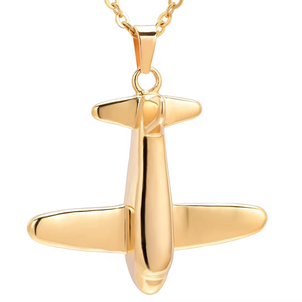 Ashes Keepsake Airplane Cremation Jewelry, Plane Urn Necklace, Ashes Pendant For Pilot, Aviation Memorial