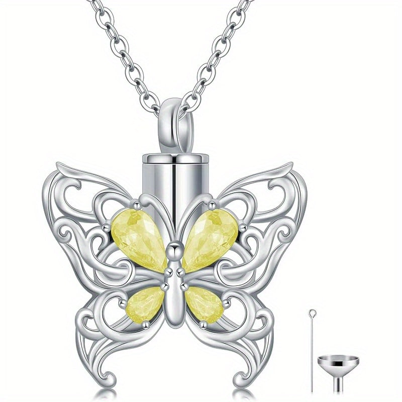 Ashes Keepsake 925 Silver Butterfly Urn Necklace, Cremation Jewelry For Ashes