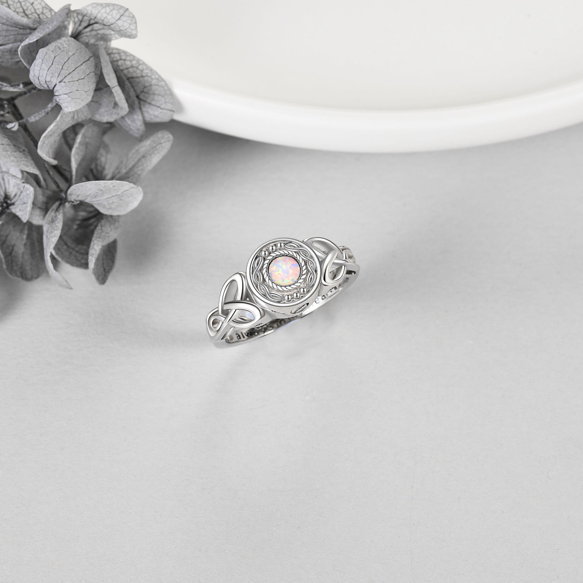 Ashes Keepsake Sterling Silver Round Opal Ring For Cremation Ashes
