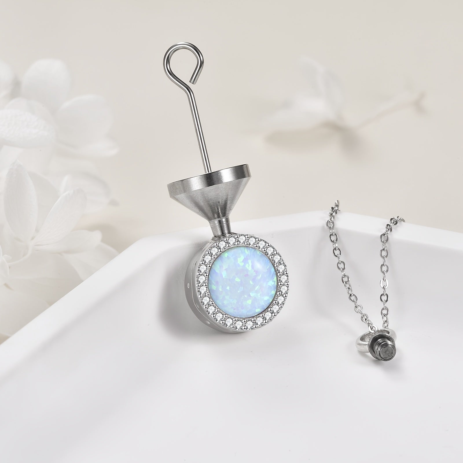 Ashes Keepsake 925 Sterling Silver Opal Urn Necklace For Cremation Ashes