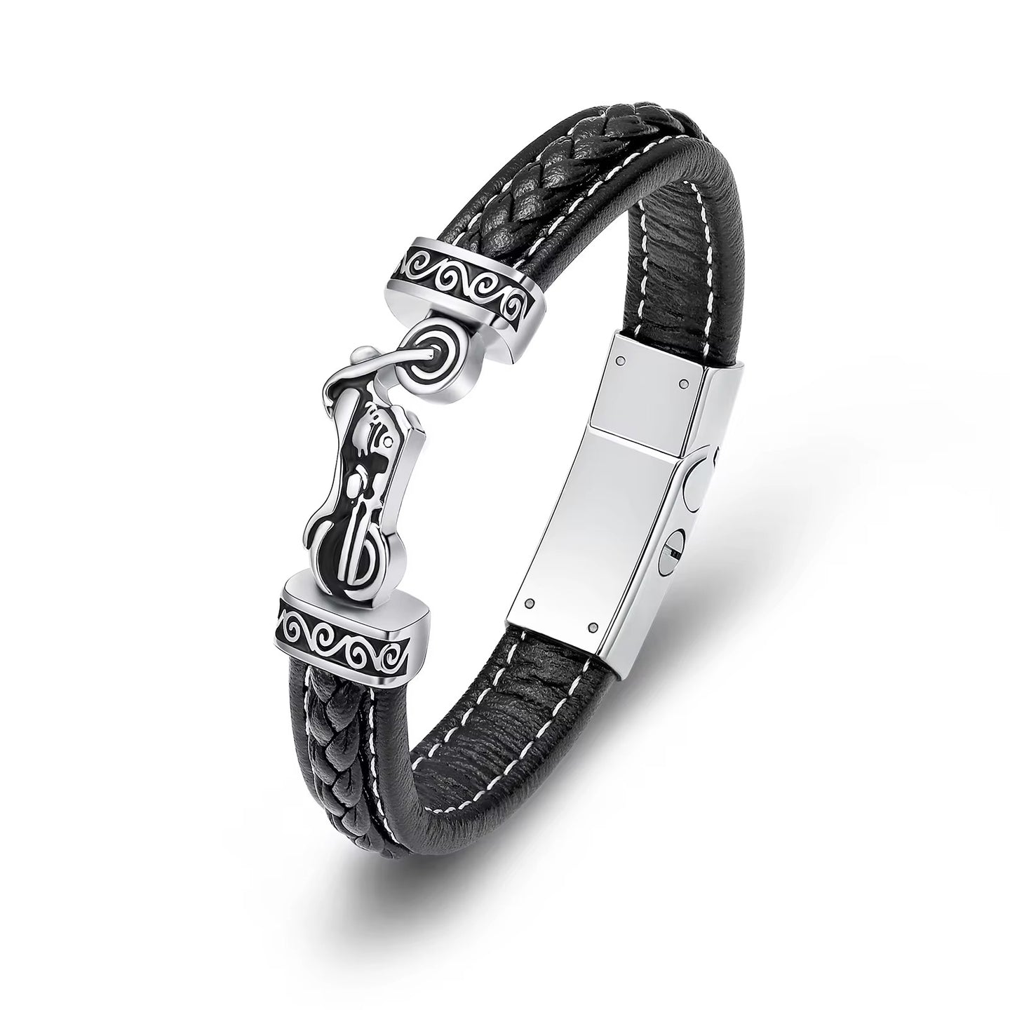 Ashes Keepsake Steel, Leather Motorcycle Men’s Urn Bracelet For Cremains, Biker Cremation Jewelry For Men