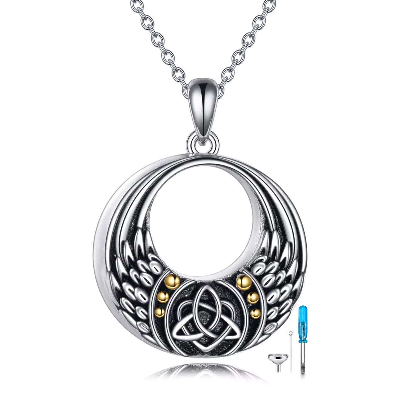 Ashes Keepsake 925 Sterling Silver Celtic Knot Urn Necklace With Wings / Cremation Jewelry