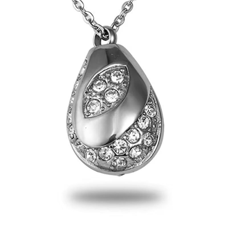 Ashes Keepsake Evil’s Eye Teardrop Urn Necklace, Drop Stainless Steel Cremation Jewelry For Cremains With Zirconia