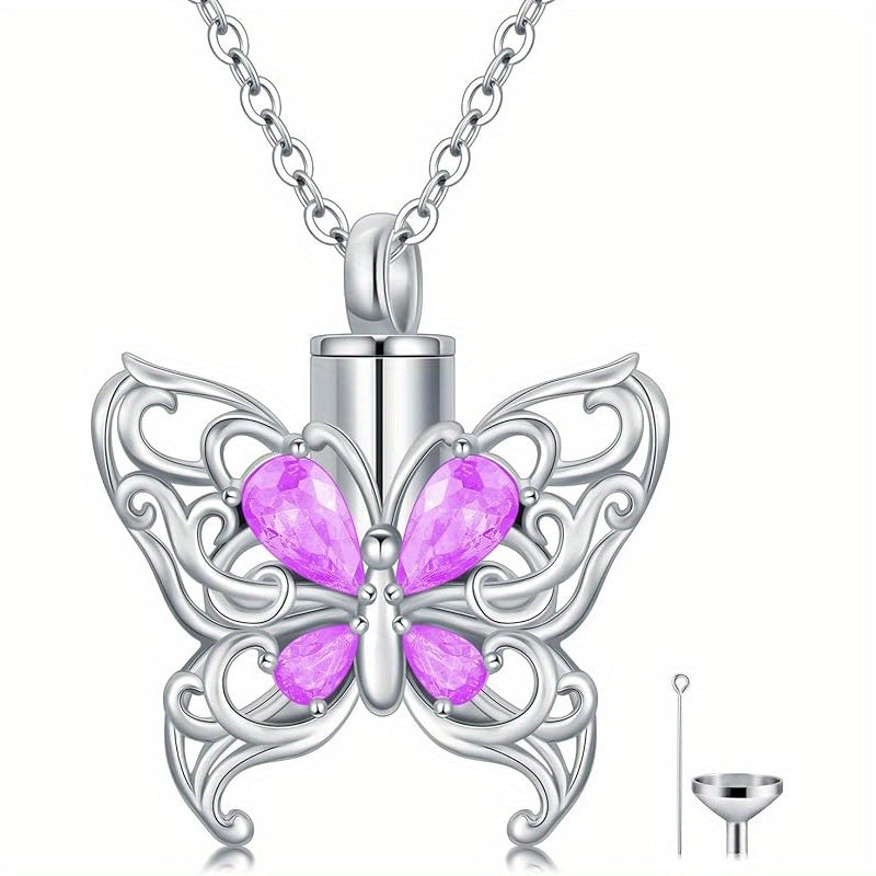 Ashes Keepsake 925 Silver Butterfly Urn Necklace, Cremation Jewelry For Ashes