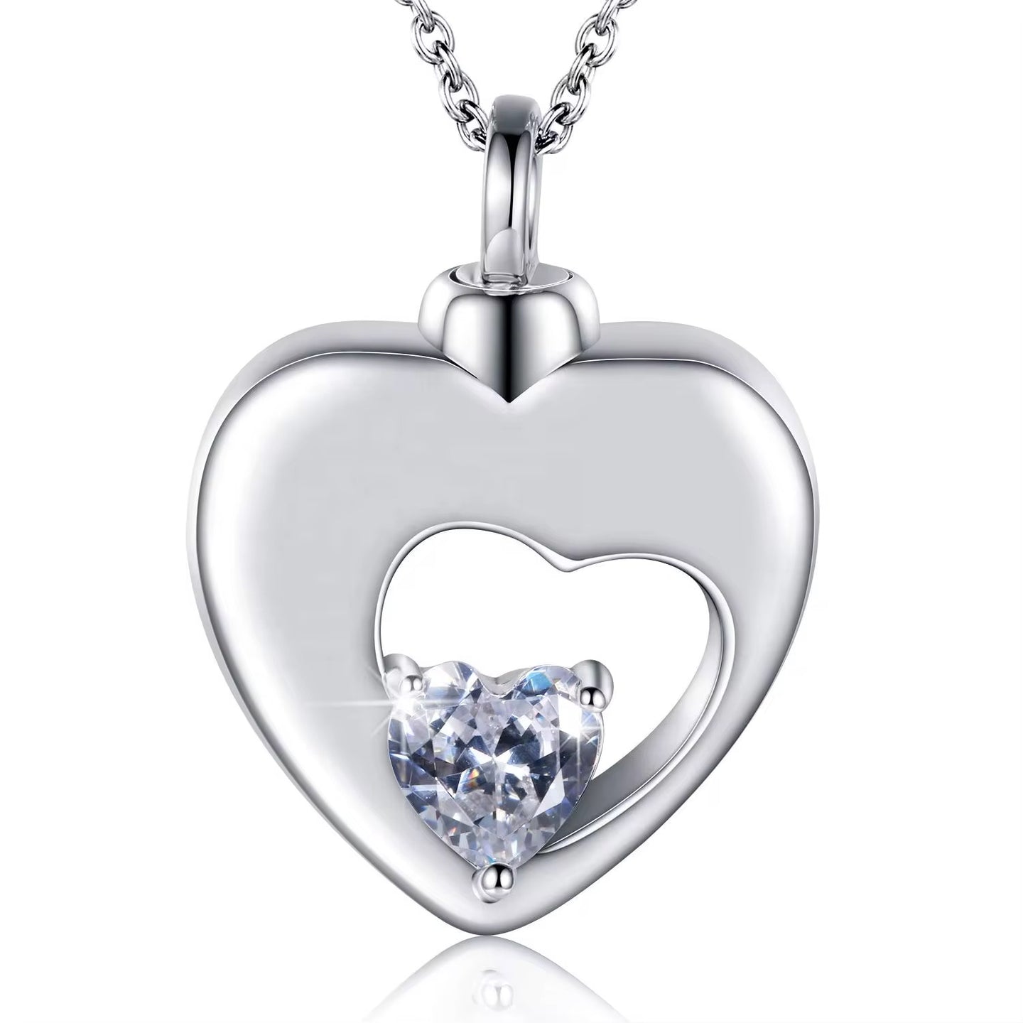 Ashes Keepsake Cz Crystal Heart 925 Sterling Silver Urn Necklace Cremation Jewelry
