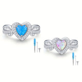 Ashes Keepsake Sterling Silver Opal Heart Urn Ring for Ashes