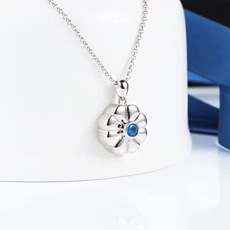 Ashes Keepsake Daisy Flower Blue Crystal Urn Necklace For Human Ashes, Cremation Jewelry
