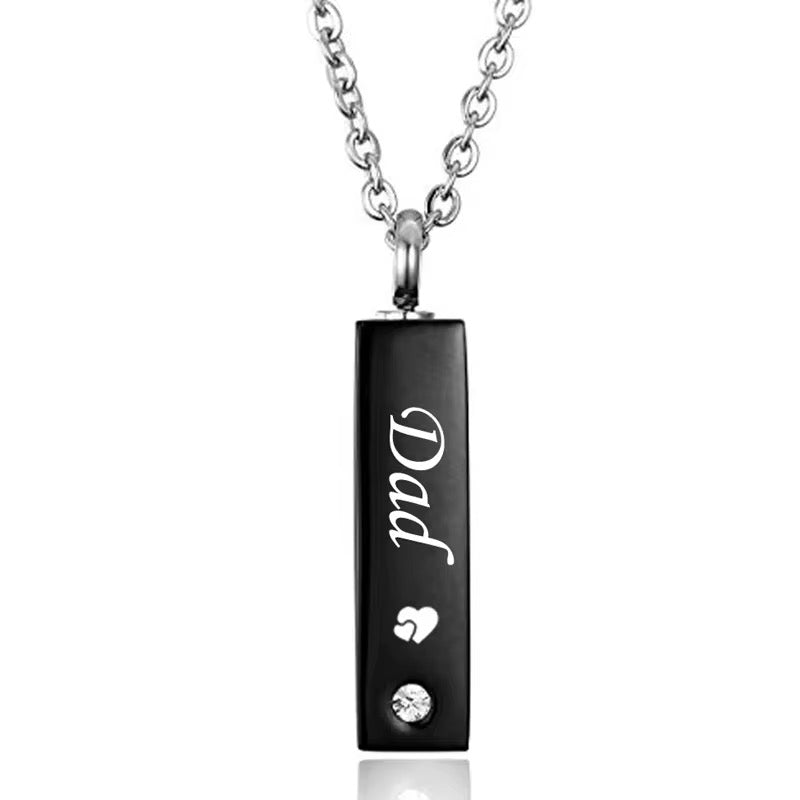 Ashes Keepsake Cylinder Black Stainless Steel Urn Necklace Engraved With Dad, Mom, Brother, Sister, Grandma, Grandpa, Custom Cremation Jewelry