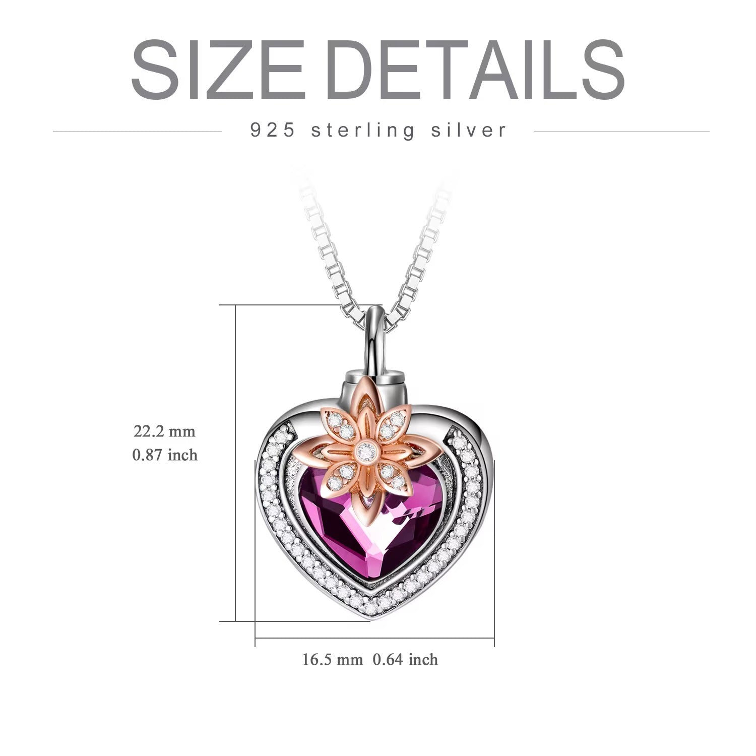 Ashes Keepsake 925 Sterling Silver Urn Necklace / Pink Zirconia, Rose Gold Flower Cremation Jewelry