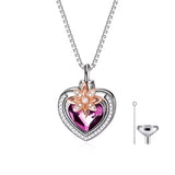 Ashes Keepsake 925 Sterling Silver Urn Necklace / Pink Zirconia, Rose Gold Flower Cremation Jewelry
