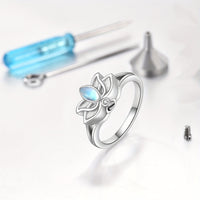 Ashes Keepsake 925 Sterling Silver Lotus Urn Ring For Ashes Moonstone Flower Cremation Jewelry For Women