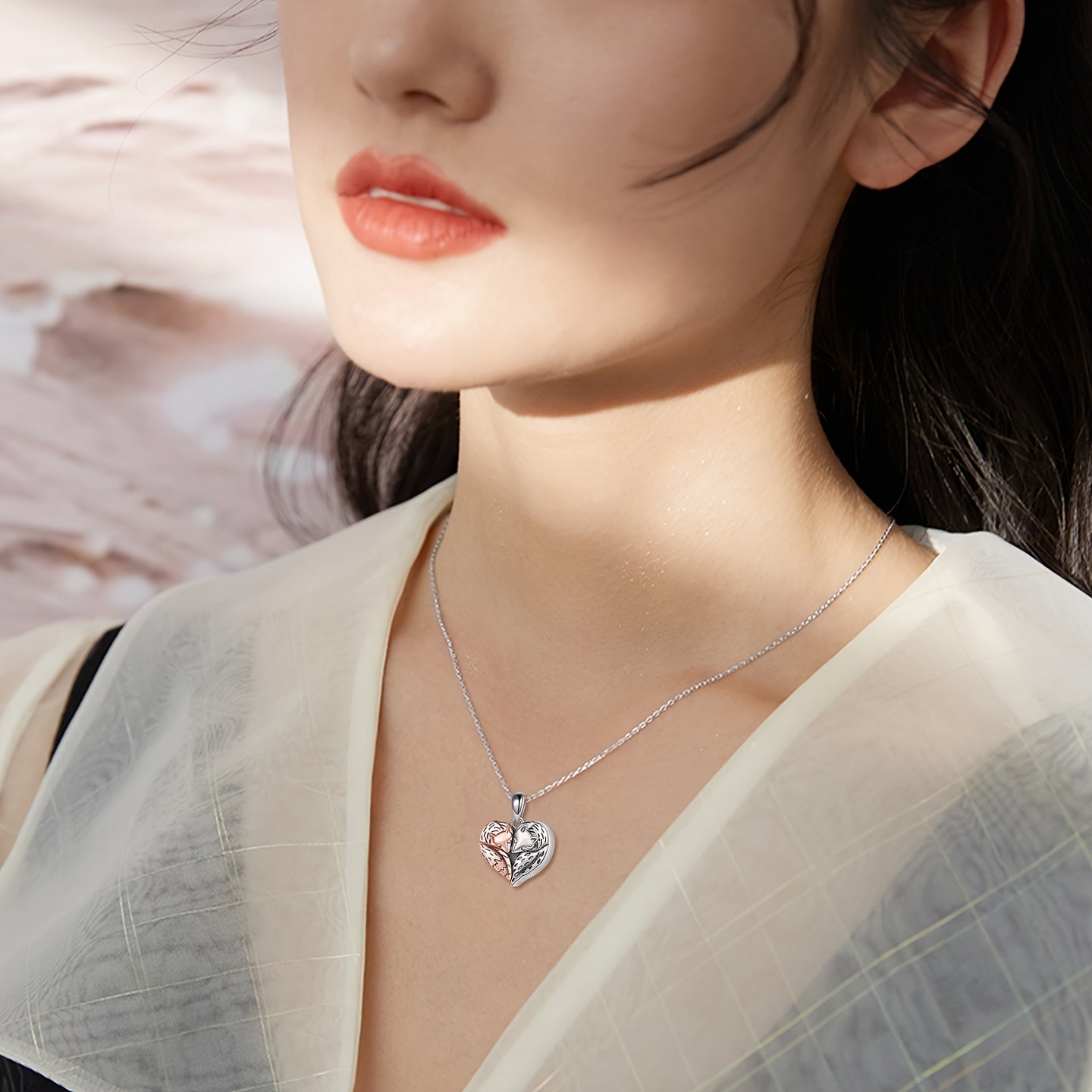 Ashes Keepsake Sterling Silver Two Foxes In a Heart Cremation Necklace For Ashes Cremation Jewelry