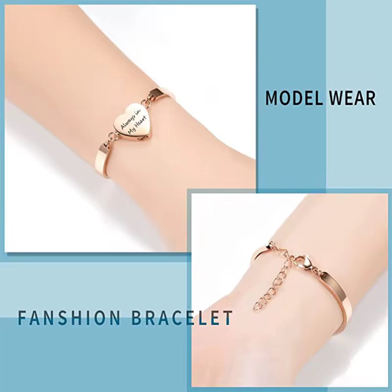Ashes Keepsake Always in My Heart Urn Bracelet, Rose Gold Stainless Steel Modern Stylish Memorial Jewelry