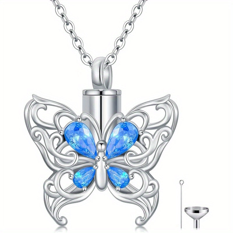 Ashes Keepsake 925 Silver Butterfly Urn Necklace, Cremation Jewelry For Ashes