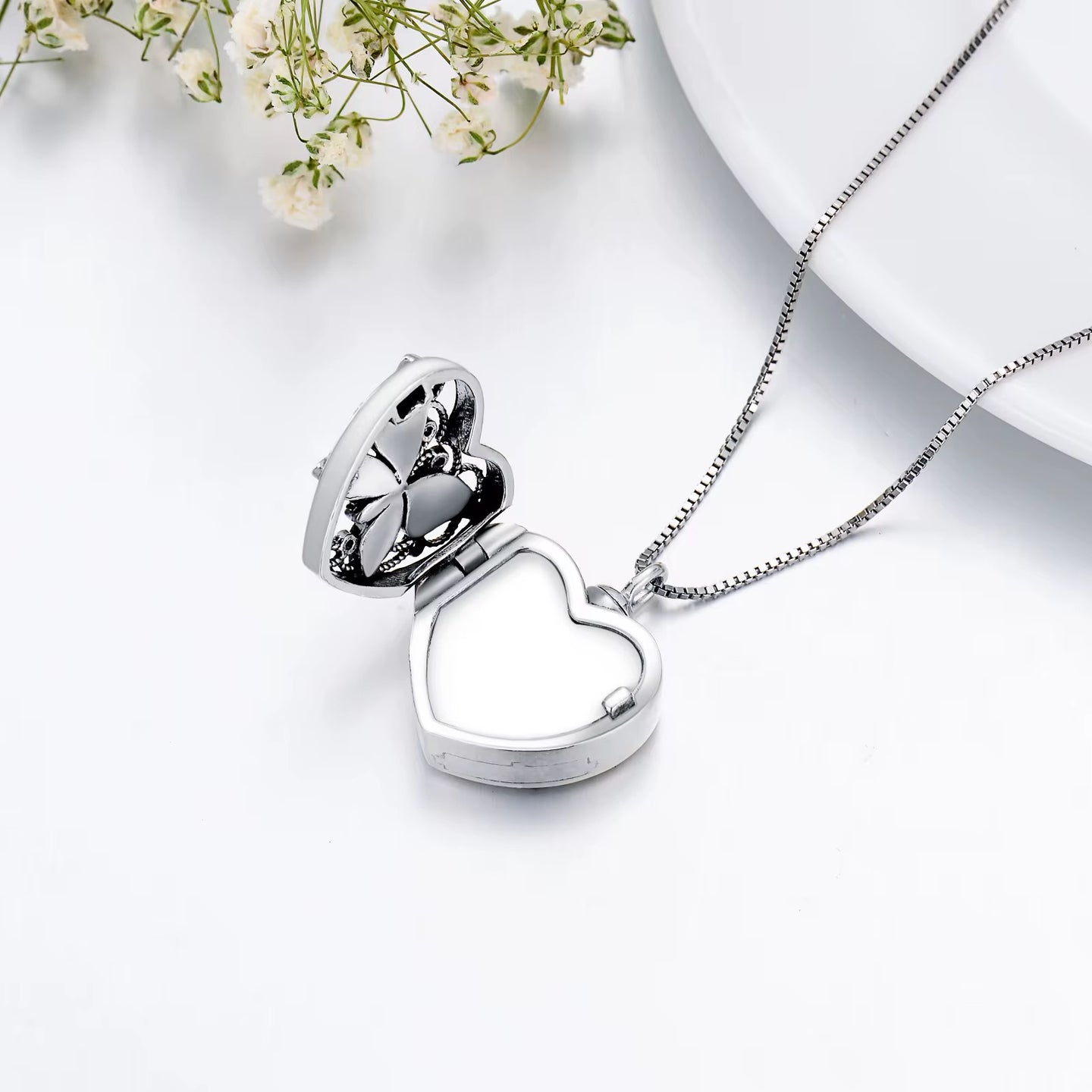 Ashes Keepsake 925 Sterling Silver Butterfly Urn Necklace With Photo Locket / Memorial Cremation Jewelry