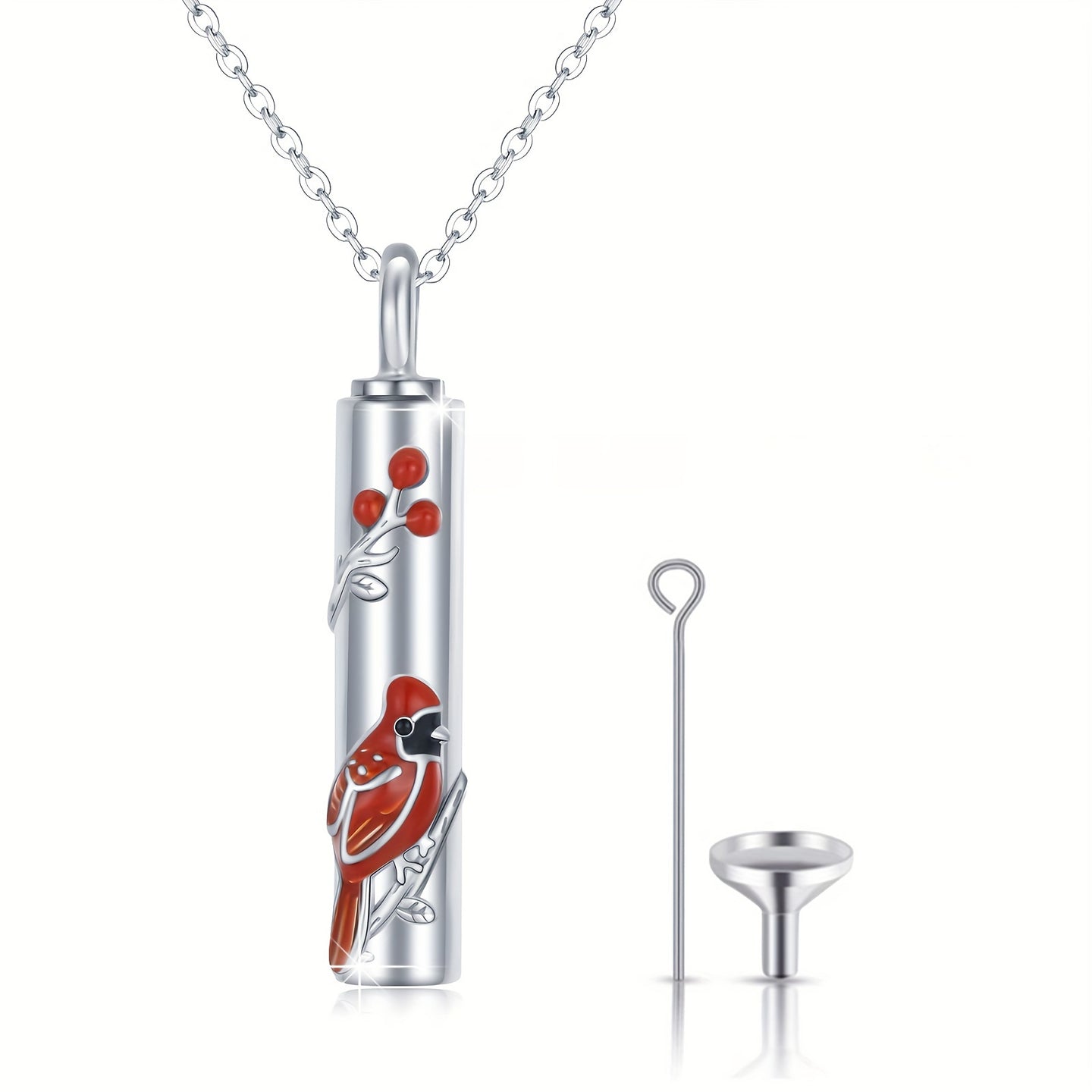 Ashes Keepsake Red Cardinal Urn Necklace for Ashes Sterling Silver Cremation Jewelry