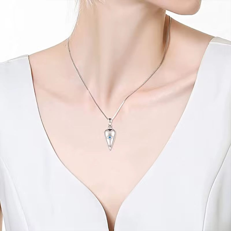 Ashes Keepsake Devil’s Eye Urn Necklace Amulet With Blue Zirconia Crystal, Stainless Steel Cremation Jewelry,