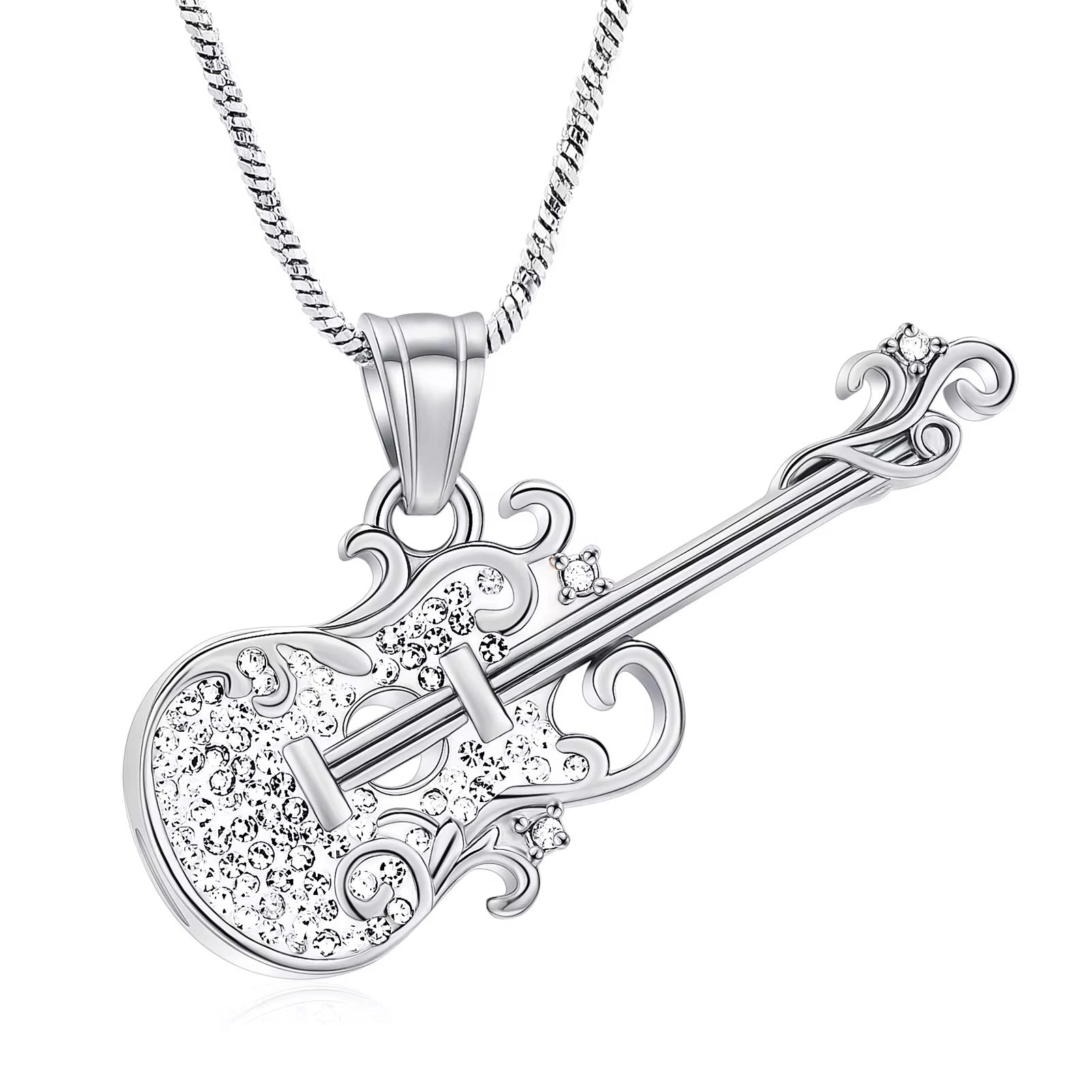 Ashes Keepsake Guitar Urn Necklace Holder For Musician’s Memory, Silver or Black Cremation Jewelry Pendant