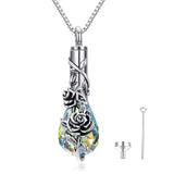 Ashes Keepsake 925 Silver Teardrop Rose Urn Necklace With Zirconia / Cremation Jewelry For Remembrance