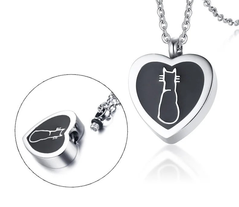 Heart Cat Ashes Urn Necklace