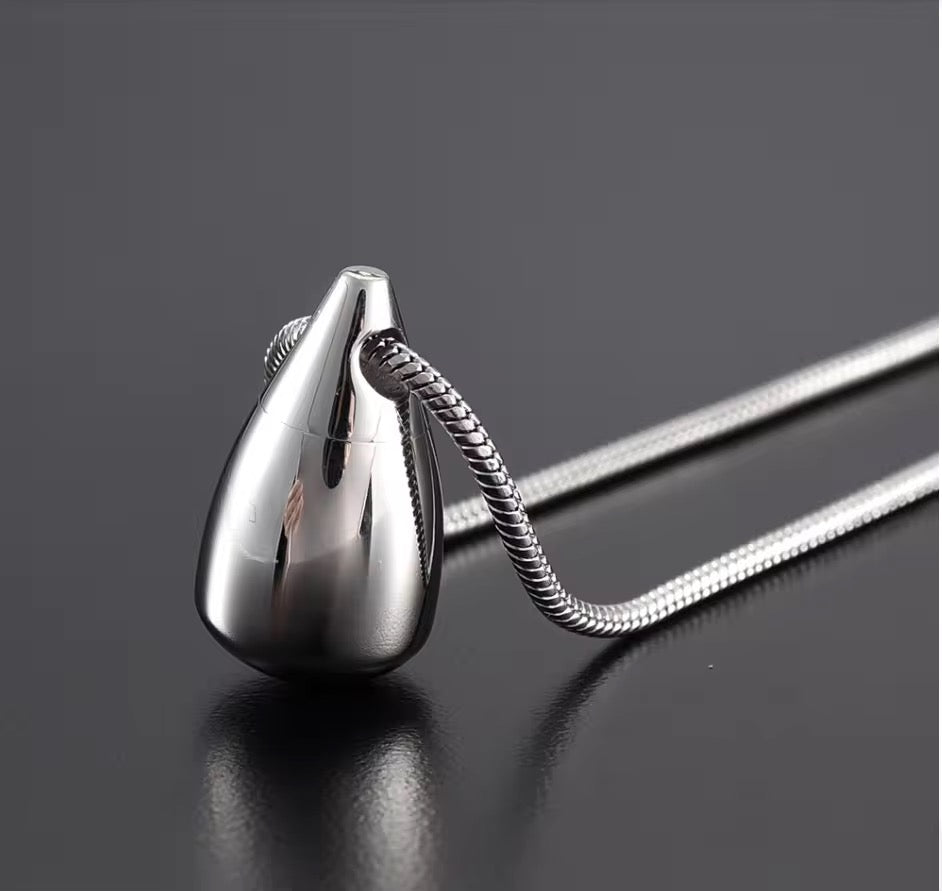 Ashes Keepsake Premium Quality Stainless Steel Tear Drop Urn Pendant For Men or Women