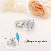 Ashes Keepsake Sterling Silver Opal Heart Urn Ring for Ashes