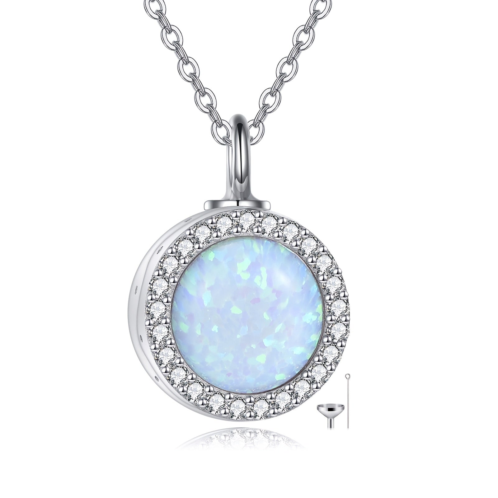 Ashes Keepsake 925 Sterling Silver Opal Urn Necklace For Cremation Ashes