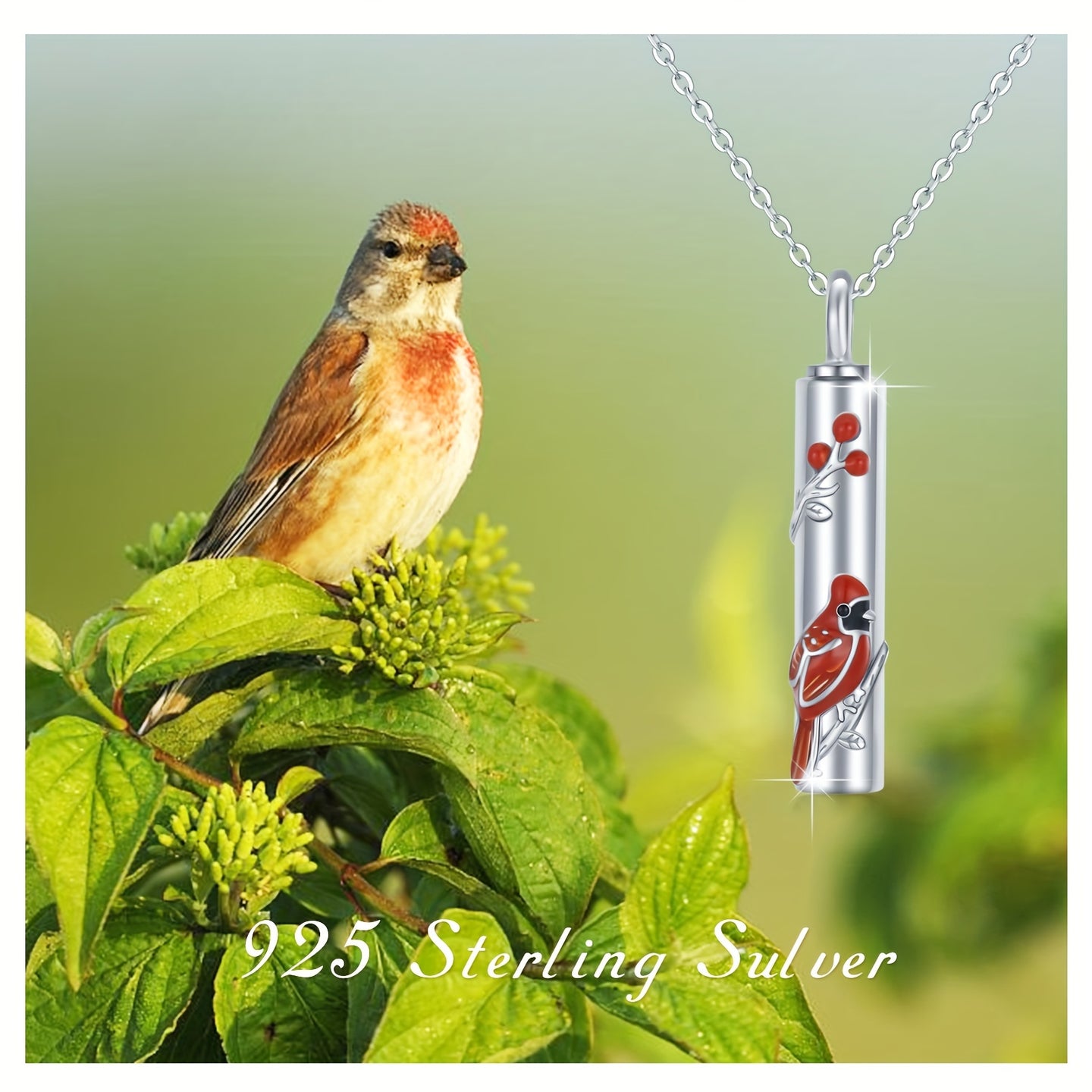 Ashes Keepsake Red Cardinal Urn Necklace for Ashes Sterling Silver Cremation Jewelry